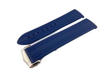 20mm Navy Dark Blue Rubber Silicone Strap Band fits OMG Aqua Terra Watches Deployment Clasp/Buckle All Colours + Pind&Tool
