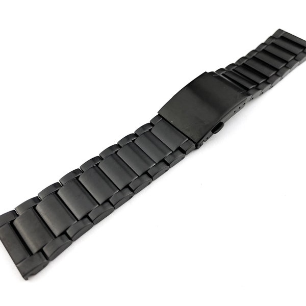 Bracelet en acier inoxydable noir 22 mm 24 mm 26 mm 28 mm pour montres DZ + épingles et outil