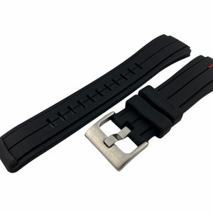 Pulseira de borracha de silicone preta e vermelha de 26 x 16 mm para relógios TMX Fivela prateada/preta + ferramenta e pinos