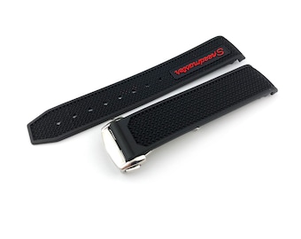 21mm 22mm Black/Red Rubber Silicone Strap Band fits OMG SpeedMaster Watches Deployment Clasp/Buckle All Colours + Pind/Tool