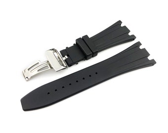26mm 28mm Black Rubber Silicone Strap Band fit AP Royal Oak Offshore Deployment Clasp