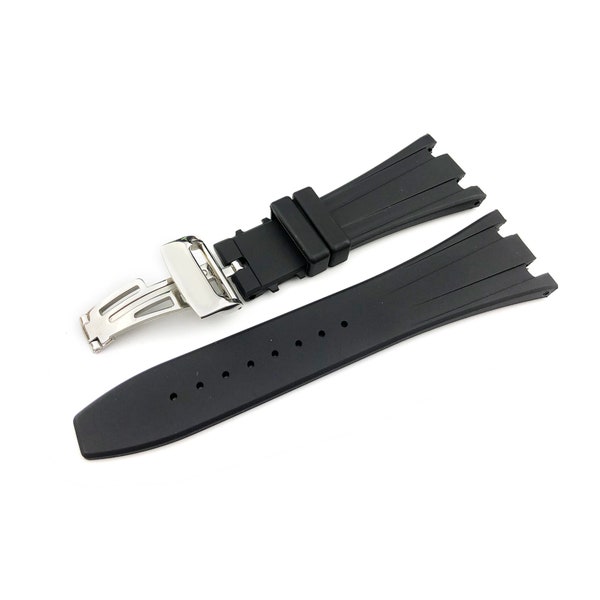 26mm 28mm Black Rubber Silicone Strap Band fit AP Royal Oak Offshore Deployment Clasp