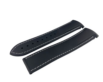 Correa de silicona de caucho negra/blanca de 20 mm y 22 mm compatible con relojes OMG SeaMaster PlanetOcean. Cierre/hebilla desplegable. Todos los colores + alfiler/herramienta.