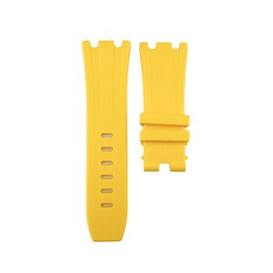 May include: A yellow rubber watch strap with a buckle. The strap has a textured surface and is designed for a watch with a lug width of 22mm.