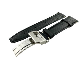 Cinturino in vera pelle blu navy scuro da 22 mm, adatto per orologi I-C, fibbia/fermaglio + perni e strumento