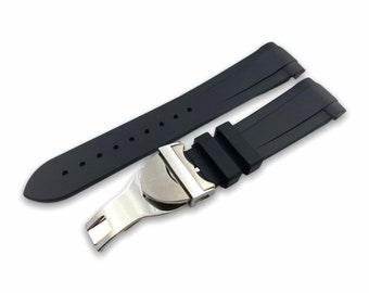 22mm Black Rubber Strap Band fits TDR Black Bay Pelagos Watches Deployment Buckle/Clasp + Pins and Tool