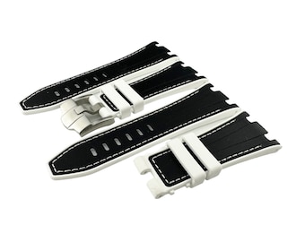 28mm Black-White Rubber Silicone Strap Band fit AP Royal Oak Offshore BUCKLE