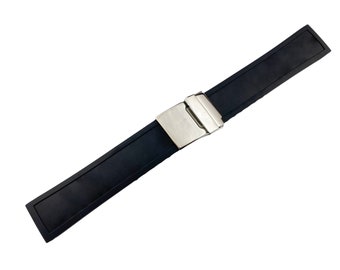 Black 22mm 24mm Rubber Silicone Strap Band compatible with BRT Diving watch Silver Clasp Buckle + Pins and DIY Tool