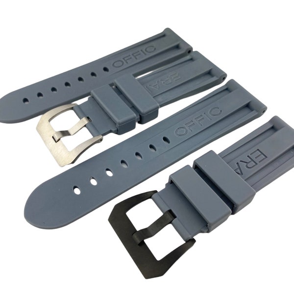 22 24 26mm Grau-Gummi-Silikon-Taucherarmband-Band passen PAN OFF Uhren Silber / Schwarz Dornschließe