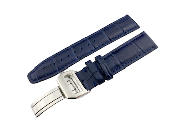 Bracelet/Bande en cuir véritable bleu marine bleu marine pour montres pilotes I-C boucle/fermoir 20mm 21mm 22mm + outil et épingles