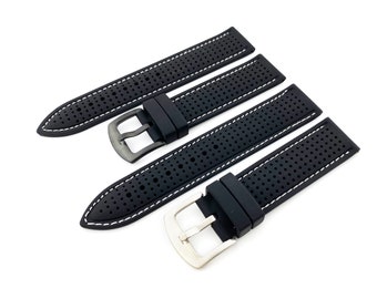 20 mm, 22 mm, 24 mm, noir et blanc, bracelet en caoutchouc de silicone respirant, sport, plongée, course, argent/noir, boucle + outil et épingles