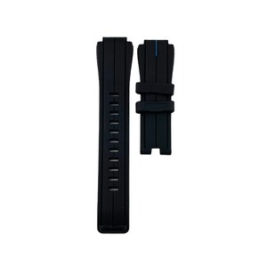 May include: Black rubber watch strap with a blue stripe. The strap has a textured design and is compatible with watches that use a standard 22mm lug width.