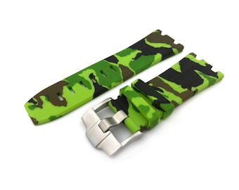 28mm Camouflage Green Rubber Silicone Strap Band fit AP Royal Oak BUCKLE Buckle