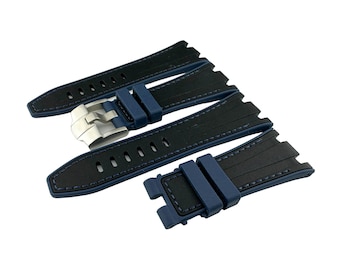 28mm Black-Blue Rubber Silicone Strap Band fit AP Royal Oak Offshore BUCKLE