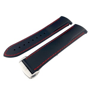 20mm 22mm Black/Red Rubber Silicone Strap Band fits OMG SeaMaster PlanetOcean Watches Deployment Clasp/Buckle All Colours + Pind/Tool Strap+Silver Buckle