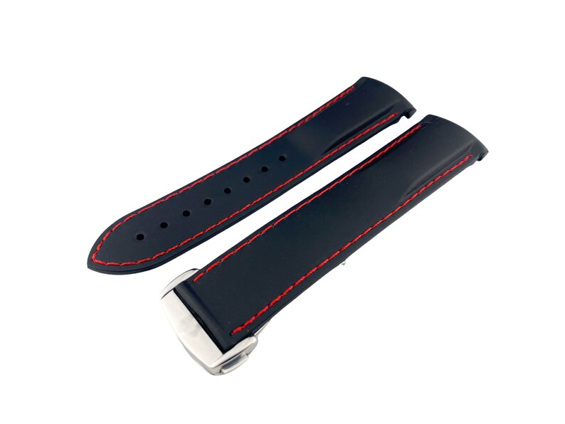 20mm 22mm Black/Red Rubber Silicone Strap Band fits OMG SeaMaster PlanetOcean Watches Deployment Clasp/Buckle All Colours + Pind/Tool Strap+Silver Buckle