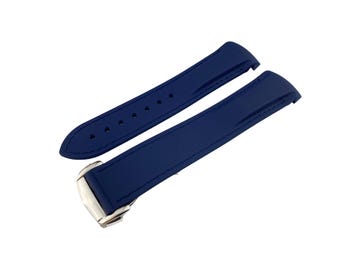 Correa de silicona de caucho azul marino oscuro de 20 mm y 22 mm compatible con relojes OMG SeaMaster PlanetOcean Cierre/hebilla desplegable Todos los colores + alfiler y herramienta