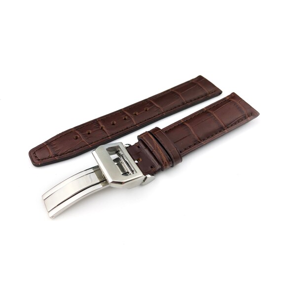 Bracelet Montre Cuir Marron 22mm Avec Boucle Déployante - Neuf Vintage