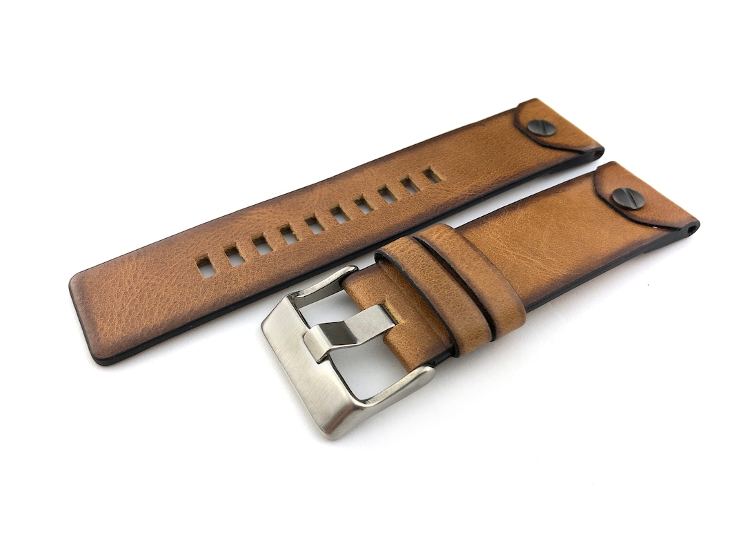 Brown With Screw Leather Strap Band Fit DZ DZ7313 DZ7322 Watches 22 24