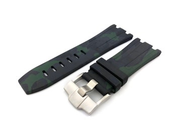 28mm Camouflage Black Rubber Silicone Strap Band fit AP Royal Oak BUCKLE Buckle