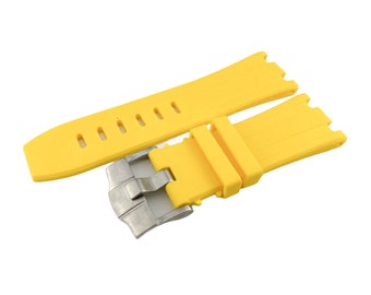 28mm Yellow Rubber Silicone Strap Band fits AP Royal Oak Offshore BUCKLE
