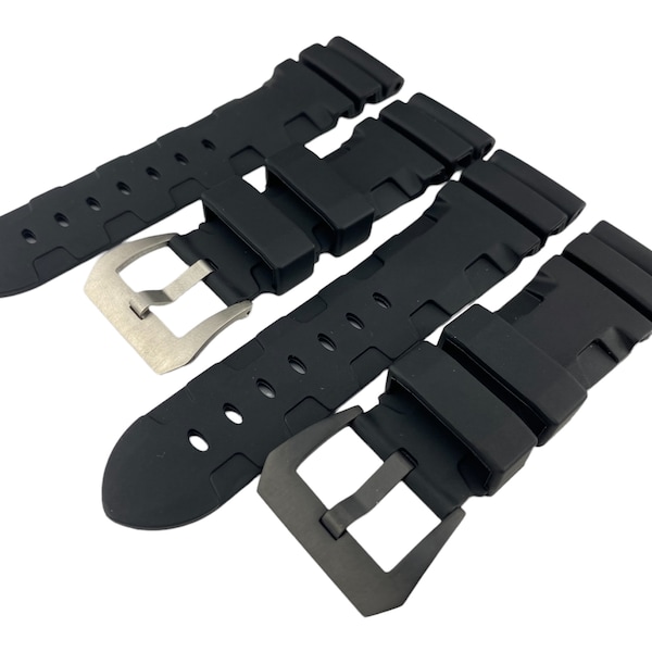 24mm 26mm Black Rubber Silicone Diving Strap Band fit PAN OFF Watches