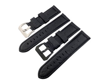 Black Genuine Leather Strap Band fit MOST Watches 22mm 24mm 26mm Buckle Black or Silver Pins and Tool