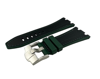 28mm Black-Green Rubber Silicone Strap Band fit AP Royal Oak Offshore BUCKLE
