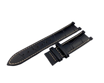 Bracelet de montre noir avec coutures blanches 20 x 11 mm 22 x 13 mm style cuir véritable pour montres G-C, épingles incluses