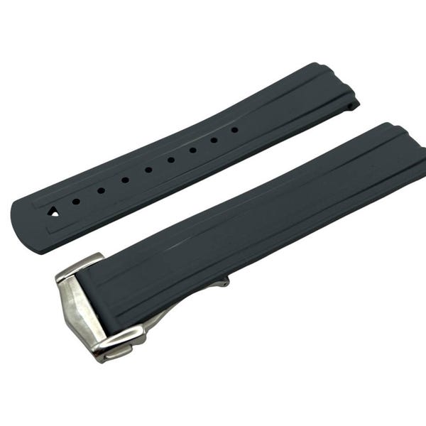 Cinturino in silicone e gomma grigia da 20 mm, compatibile con orologi OMG SpeedMaster Diver 300 M, chiusura deployante, tutti i colori + perno/strumento