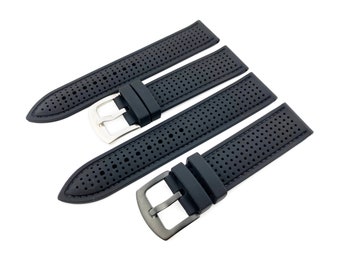 20 mm, 22 mm, 24 mm, noir, bracelet en caoutchouc silicone respirant, sport, plongée, course, argent/noir, boucle + outil et épingles