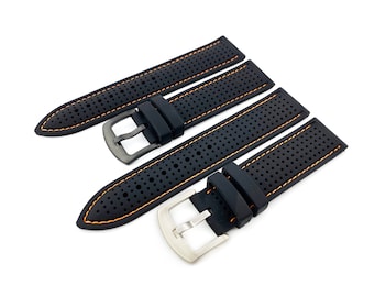 20 mm 22 mm 24 mm Bracelet en caoutchouc silicone respirant noir-orange sport plongée course argent/noir boucle + outil et épingles
