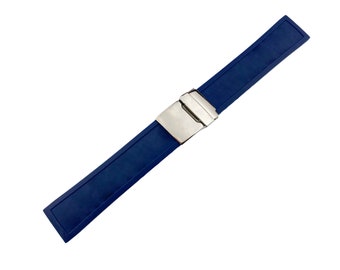 Navy Dark Blue 22mm 24mm Rubber Silicone Strap Band compatible with BRT Diving watch Silver Clasp Buckle + Pins and DIY Tool