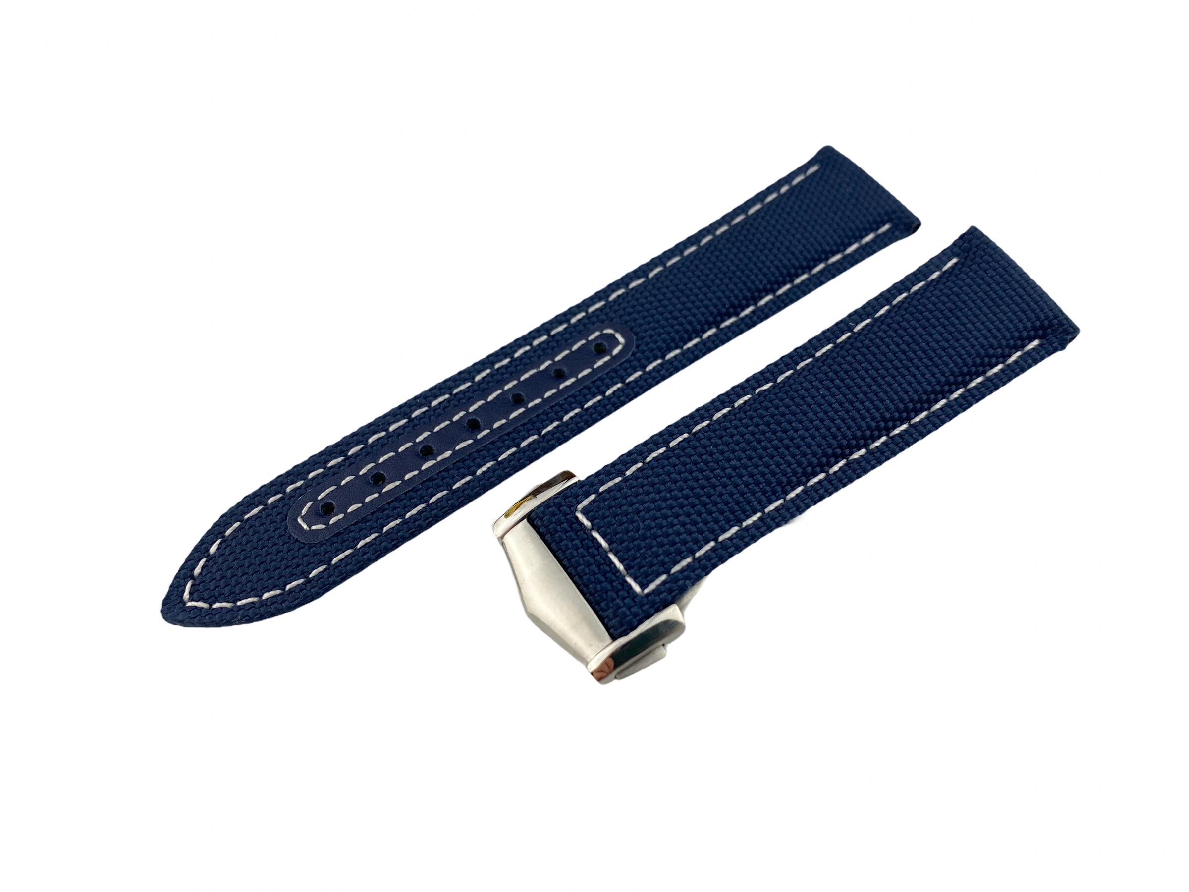 19 20 21 22mm Navy Dark Blue White Fabric-Leather Strap Band fits Omg…