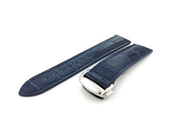 19 20 22mm Navy Blue Genuine Leather Strap Band fits OMG SeaMaster PlanetOcean Watches Deployment Clasp/Buckle All Colours + Pind&Tool