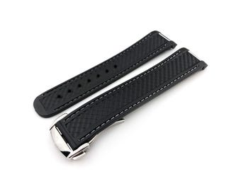 20mm Black with White Stitching Rubber Silicone Strap Band fits OMG Aqua Terra Watches Deployment Clasp/Buckle All Colours + Pind/Tool