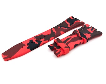 28mm Camouflage Red Rubber Silicone Strap Band fits AP Royal Oak Offshore Deployment Clasp + Pins and Tool
