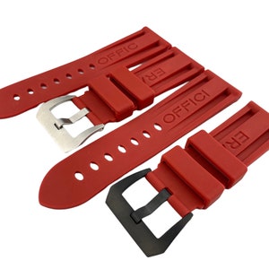 22mm 24mm 26mm Red Rubber Silicone Diving Strap Band fit PAN OFF Watches Silver/Black Buckle Clasp