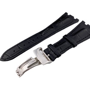 28mm Black Genuine Leather Strap Band fit AP Royal Oak Offshore watches Deployment Clasp