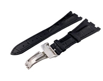 28 mm schwarzes Echtlederarmband für AP Royal Oak Offshore-Uhren mit Faltschließe