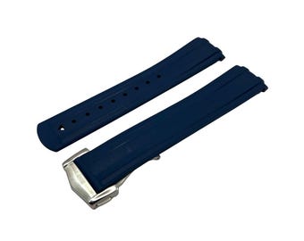 20mm Navy Blue Rubber Silicone Strap Band fits OMG SpeedMaster Diver 300M Watches Deployment Clasp/Buckle All Colours + Pind/Tool