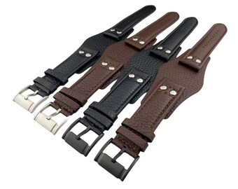 22mm Black Brown Genuine Leather Watch Strap Band For FSL watches + pins tool