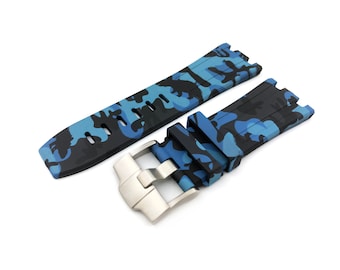 28mm Camouflage Blue Rubber Silicone Strap Band fit AP Royal Oak Offshore BUCKLE Buckle