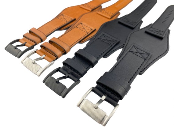Black 22mm 24mm Genuine Leather Watch 