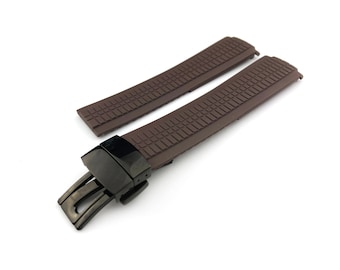 21mm Brown Rubber Silicone Strap Band Clasp/Buckle fit PP Aquanaunt Watches  + Pins and Tool