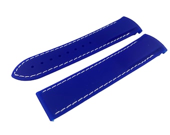 20mm 22mm Blue/White Rubber Silicone Strap Band fits OMG SeaMaster PlanetOcean Watches Deployment Clasp/Buckle All Colours + Pind/Tool