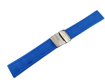Blue 22mm 24mm Rubber Silicone Strap Band compatible with BRT Diving watch Silver Clasp Buckle + Pins and DIY Tool
