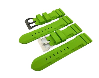 24mm 26mm Electric Green Rubber Silicone Diving Strap Band fit PAN OFF Watches +Tool and Pins