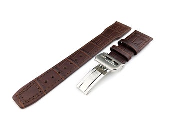 Cinturino in vera pelle marrone da 22 mm, adatto per orologi I-C, fibbia/fermaglio + perni e strumento