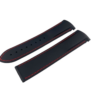 20mm 22mm Black/Red Rubber Silicone Strap Band fits OMG SeaMaster PlanetOcean Watches Deployment Clasp/Buckle All Colours + Pind/Tool Strap Only